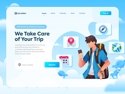 LenJelen - Travel Agency Landing Page Illustration adventure design flat flat illustration holiday illustration illustrator landing page tour tourism tourist transportation travel ui design vacation vector web design webdesign