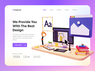 3D Illustration - Design Agency Landing Page 3d 3d art 3d icon 3d illustration blender c4d cinema4d cycles design agency eevee graphic designer illustration imac landing page pen tool setup ui web design workdesk