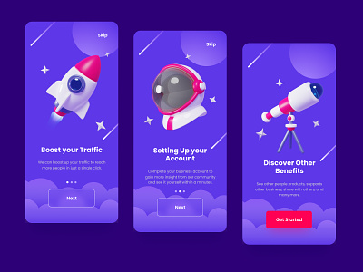 Space App 3D Icons Onboarding Screen