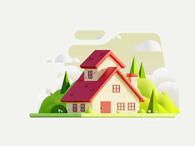 3D House Beside Hill 3d 3d animation 3d house 3d illustration animation blender cute cycles eevee environment hill house illustration low poly mountain traditional trees
