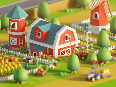 3D Isometric Farm Illustration 3d 3d illustration 3d isometric barn blender building cute cycles eevee farm game game asset harvest moon illustration isometric low poly