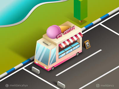 Ice Cream Van Parked near the Park affinity designer artwork concept creative design flat illustration game game art ice cream ice cream truck illustration illustrator isometric isometric art madeinaffinity vector vector art vector illustration vector inspiration