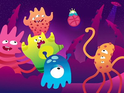 Hello Dribbble! debut dribbble fun game lights monsters ufo