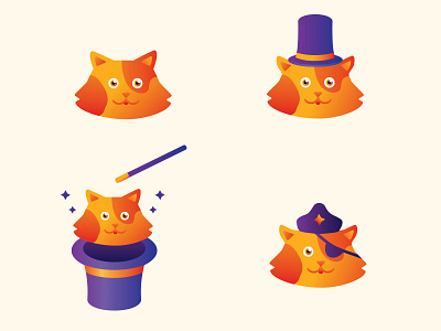 Cats Set Magic cat hat head kitten kitty magic orange pirate purple wizard wizard hat