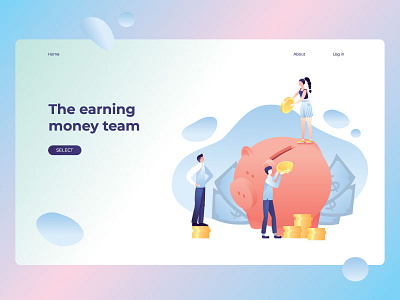 The earning money team bubble coins communication earning money flat illustration people piggy bank success team teamwork ui vector website work worker