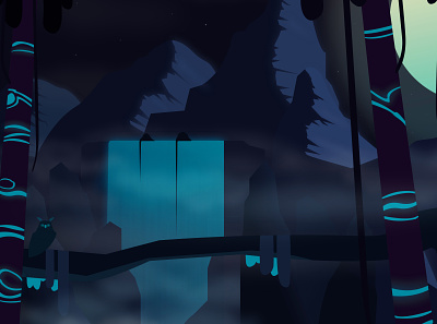 Blue night design drawing dribbble game game design illustration jungle moon mountain night owl river stars vector