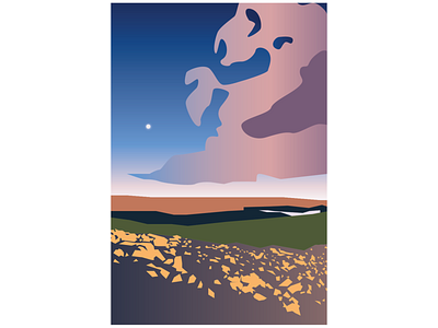 Southern England Landscape blue clouds design england illustration lake moon rocks sunset vector