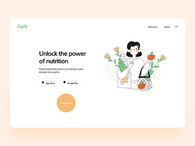 Getfit Landing Page app branding coming soon concept dribbble flat health illustration interface logo minimal nutrition typography ui web website