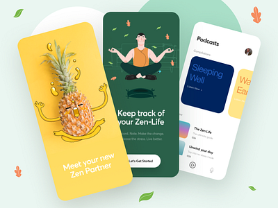 Zen-Life Meditation App flat focus interface ios lifestyle meditation minimal mobile design mobile ui peace pineapple typography ui zen