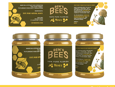Ben's Bees Concept Honey Jar Label branding design graphic design illustration layout mockup packaging design product packaging product packaging design typography