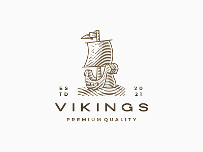 viking ship hatching engraving logo