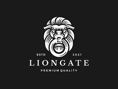 LION GATE RING LOGO branding cut door engraving gate hatching illustration lion liongate liongates logo ring typography ui ux vintage wood woodcut