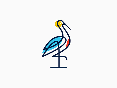 STORK monoline colorful logo bird brand branding cartoon color colorful continuous icon illustration line lineart logo monoline outline playful stork ui ux