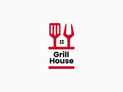 Grill House Logo app branding design food fork grill house icon illustration logo restaurant spatula typography ui ux vector