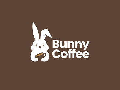 Bunny Rabbit Hare Coffee Logo app branding bunny cafe coffee design hare icon illustration logo negative rabbit space typography ui ux vector