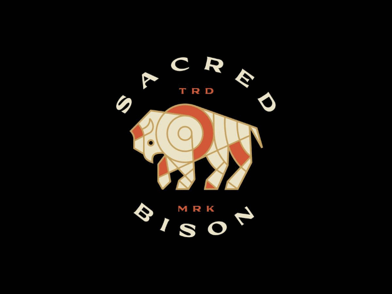 Sacred Bison Logo Badge apparel badge bison branding bufallo design icon illustration logo monoline mosaic tees tshirt ui ux vector