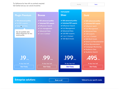 SaaS Pricing Page call to action comparison conversion rate optimisation entreprise landing design plans plugin premium pricing pricing page pricing plans pricing tables saas saas landing page solutions tooltips ui web