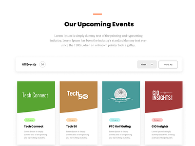 ptc // events page clean colors events events page filtering iconography landing page landing page landing page design minimal minimalism modern typography ui user interface design ux vector web web design