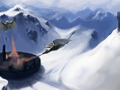 Teamwork Mk2 art concept digital dragons environment landscape mountains painting scene snow