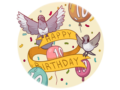 Millaego Happy Birthday balloon birds birthday illustration magpie nightingale ribbon