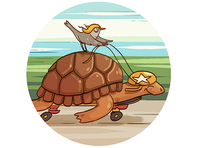Turtle and nightingale bird icon illustration management nightingale skateboard speed summer turtle