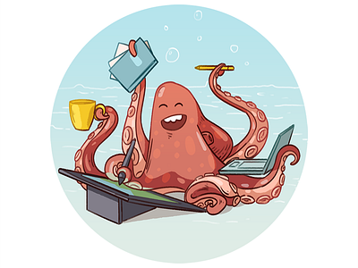 Octopus character coffee icon illustration illustrator manager octopus sea under water