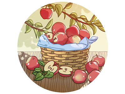 Apple basket apples basket crop drawing garden green illustration summer sunlight