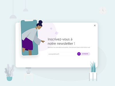 Subscribe to our newsletter (with Humaaans) color colorful decor desktop french home humaaans illustration mobile modal modal box modal design modal window overlay pastel plants popup popup design popup window ui