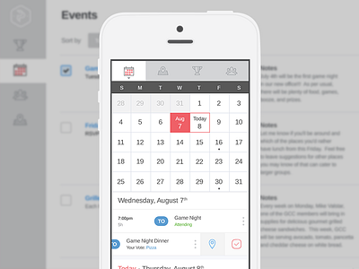 Calendar Screen app calendar design dropdown events flat light minimal mobile ui ux