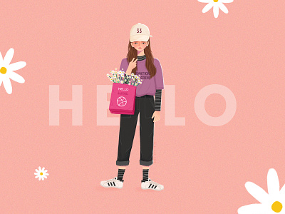 chamomile and girl chamomile chrysanthemum design girl hello dribbble illustration spring