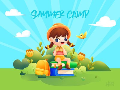 Girl attending summer camp 2021 girl illustration travel 可爱 幼儿 教育