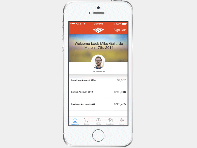 Bank of America Facelift for iOS 7 animation app bank bank of america clean design facelift ios ios 7 personal simple ui