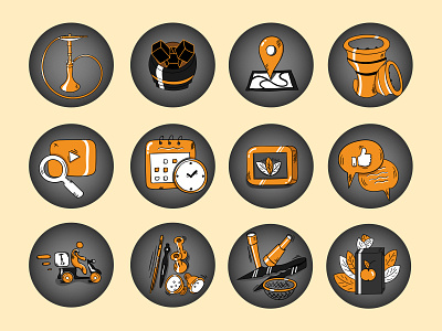 Icons set for a hookah company