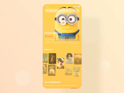 Movie animation app design ios movie movie app payment ui ux yellow