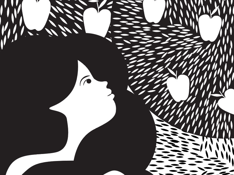 Woman in the park illustration handdrawn illustrator person apple bw blackandwhite apples park woman illustration