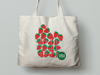 Strawberry Basket Canvas Bag illustrator food tote canvas bag grocery basket strawberry illustration