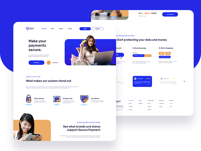 Secure Payments website typography blue ui illustration ui ux design web deisgn design web
