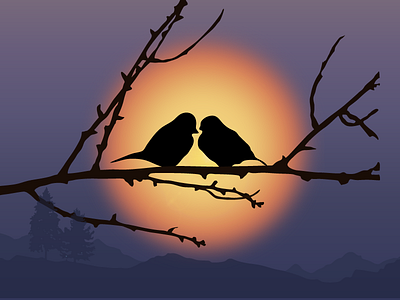 Love Birds amateur design flat graphic design illustration lovebirds mountains sunset vector