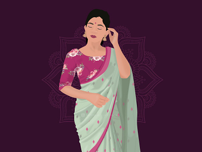 Green Saree Illustration