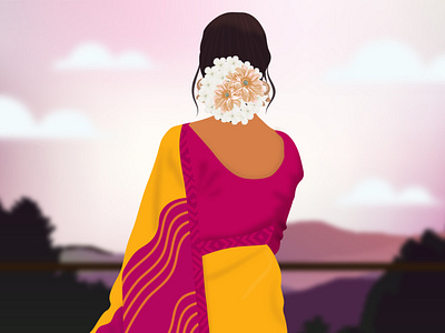 Yellow saree illustration aesthetic design illustration indian saree vector