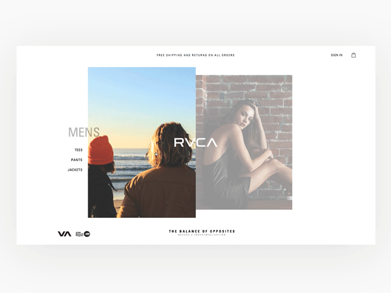 RVCA Website Explorations animation clothing global landing page interaction rvca shopping ui ux