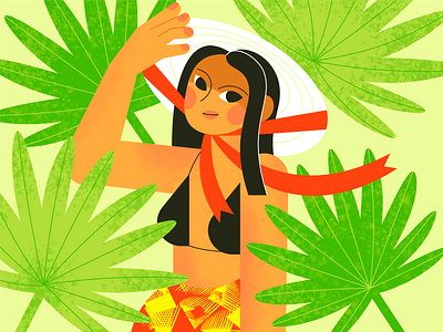 Vacation art character design flat girl grain green illustration palm shot texture vector