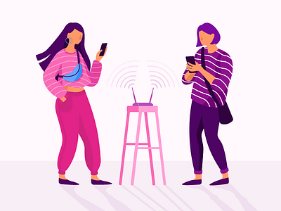 Free Wi-Fi zone art character design flat icon illustration phone pink purple shot web wifi