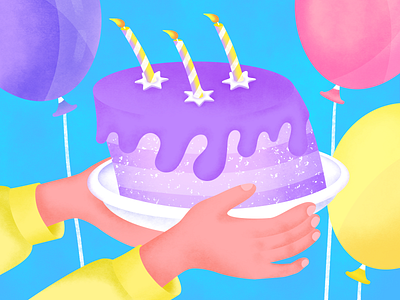 Happy Birthday Illustration art birthday birthday cake birthday card blue design flat gradient grain icon illustration invite party post card purple shot texture vector