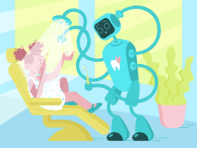 Dentobot art blue character dentist design flat girl illustration robot shot web