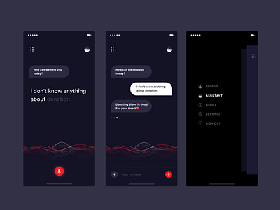 umbrella app app assistant blood brandnew clean dark donation menu messages minimal sidebar voice