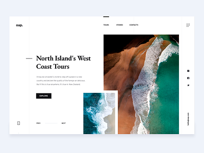 oap brandnew clean design hero island minimal simple stories tour typography ui ux web white