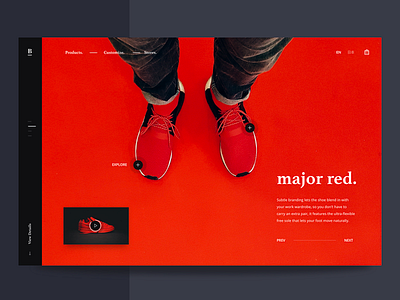 red. brandnew clean design hero interface design landing minimal red shoes simple site sneakers web