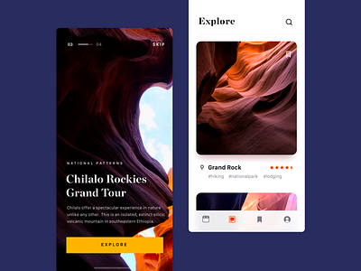 chilalo app brandnew cards clean design experience explore feed hiking minimal patterns rating simple travel ui white