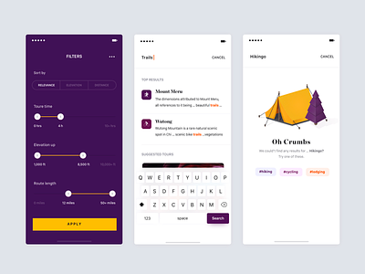 plan your hike app brandnew clean design empty page filters illustration minimal results search simple suggestion tags typography ui ux white